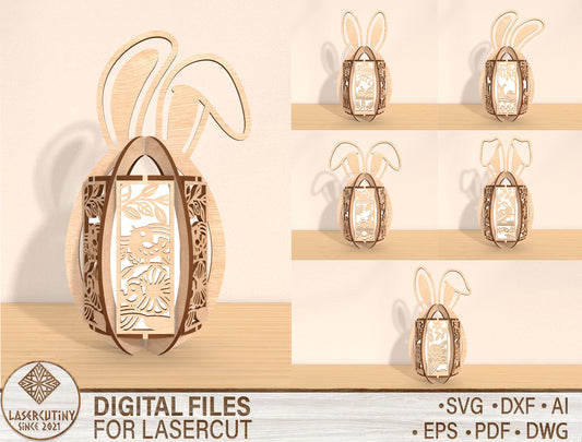 Easter Bunny Lantern Laser Cut File | DIY Wooden Bunny Light Decor | Spring Home Accent | Glowforge, xTool, LightBurn, etc.