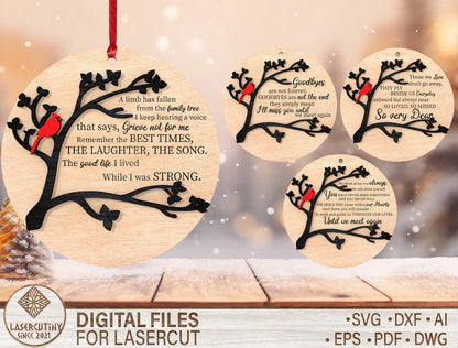 Cardinal Tree Branch Ornament SVG Laser Cut File for Glowforge and xTool