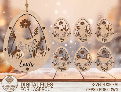Personalized Easter Egg Name Ornament SVG Custom for Glowforge and xTool