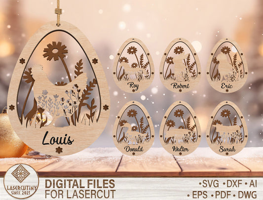 Personalized Easter Egg Name Ornament SVG Custom for Glowforge and xTool