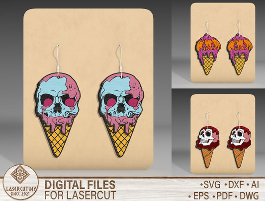 Halloween Skull Ice Cream Earrings SVG Bundle 3 Designs for xTool LightBurn