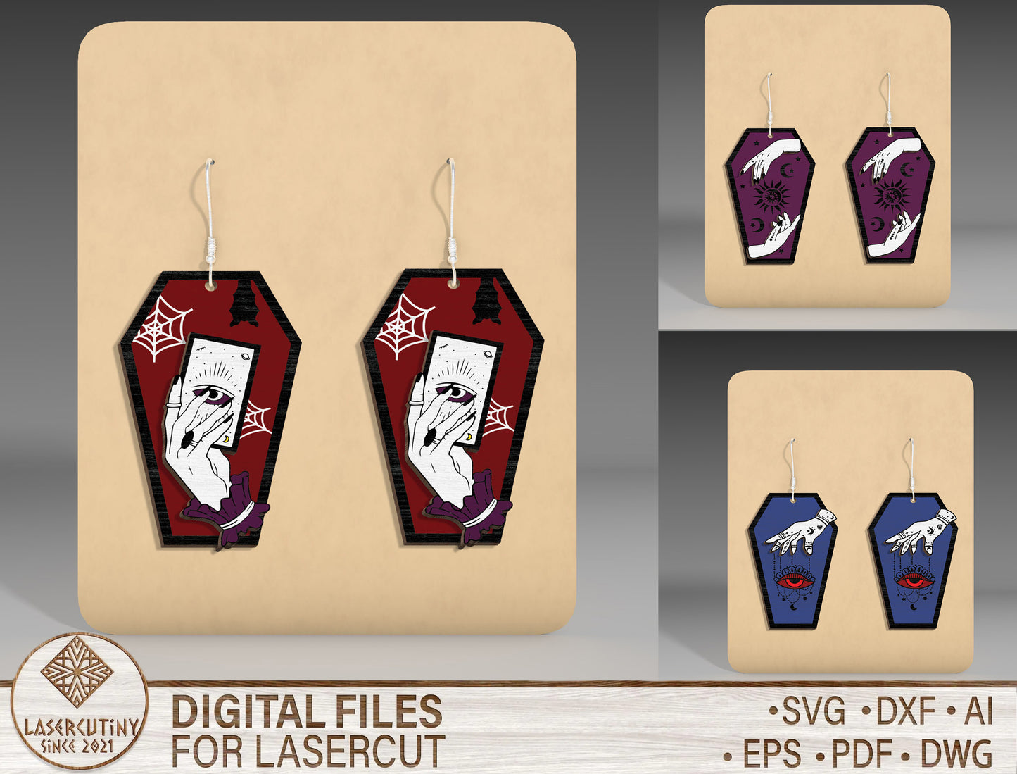 Halloween Coffin Ghost Earrings SVG Bundle 3 Designs for Glowforge xTool LightBurn