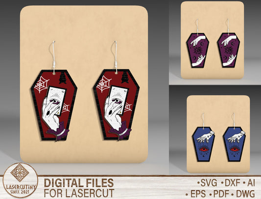 Halloween Coffin Ghost Earrings SVG Bundle 3 Designs for Glowforge xTool LightBurn