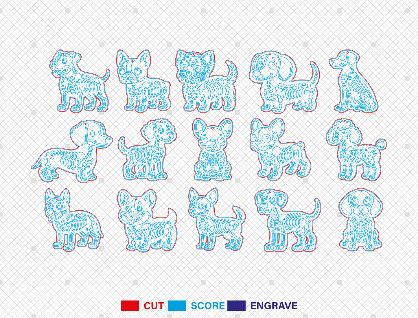 Skeleton Dog Earrings SVG Bundle for Glowforge xTool LightBurn