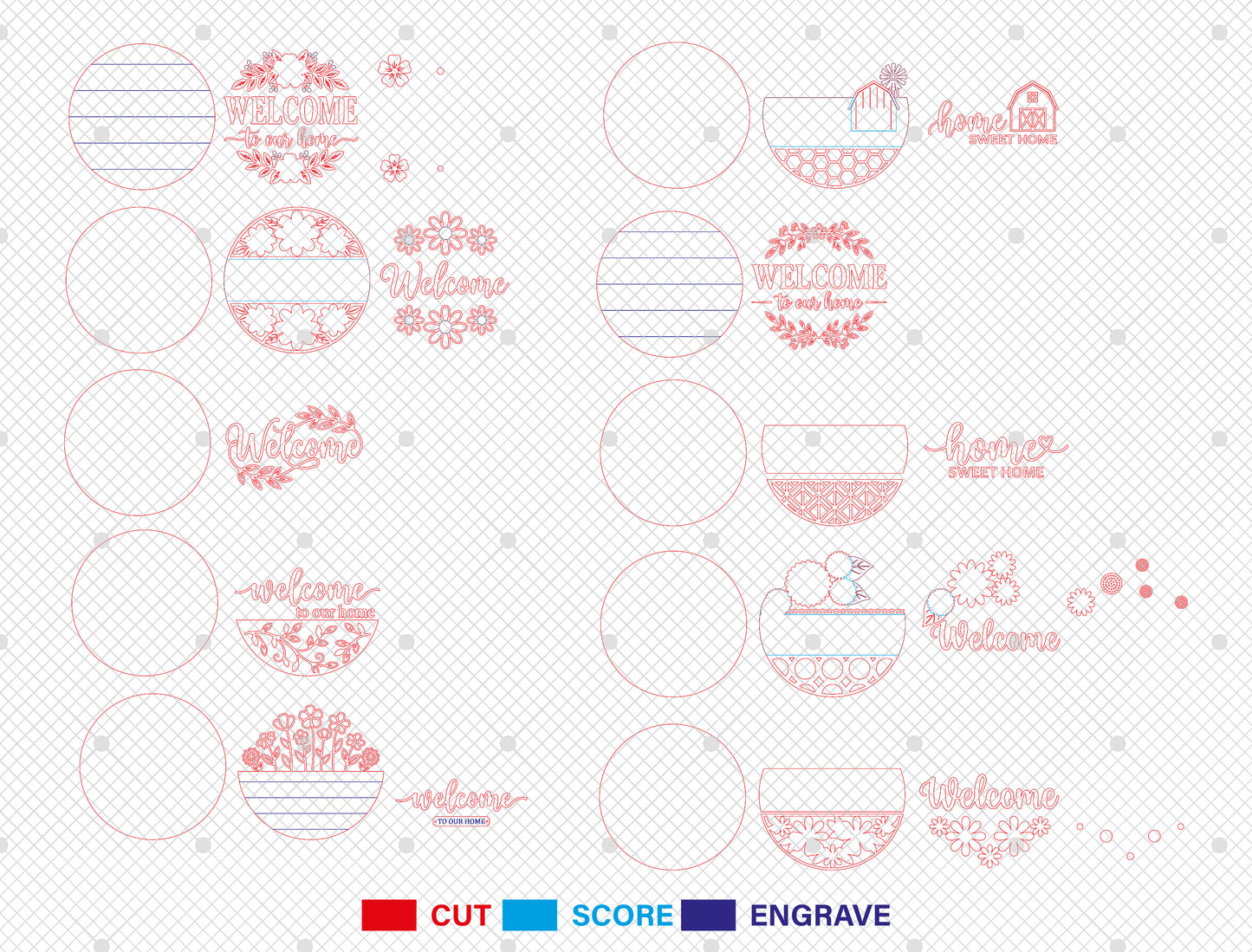 Floral Welcome Door Hanger SVG Bundle 10 Designs for Glowforge and xTool