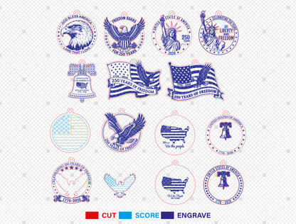 USA 250th Anniversary Ornament SVG Bundle for Glowforge