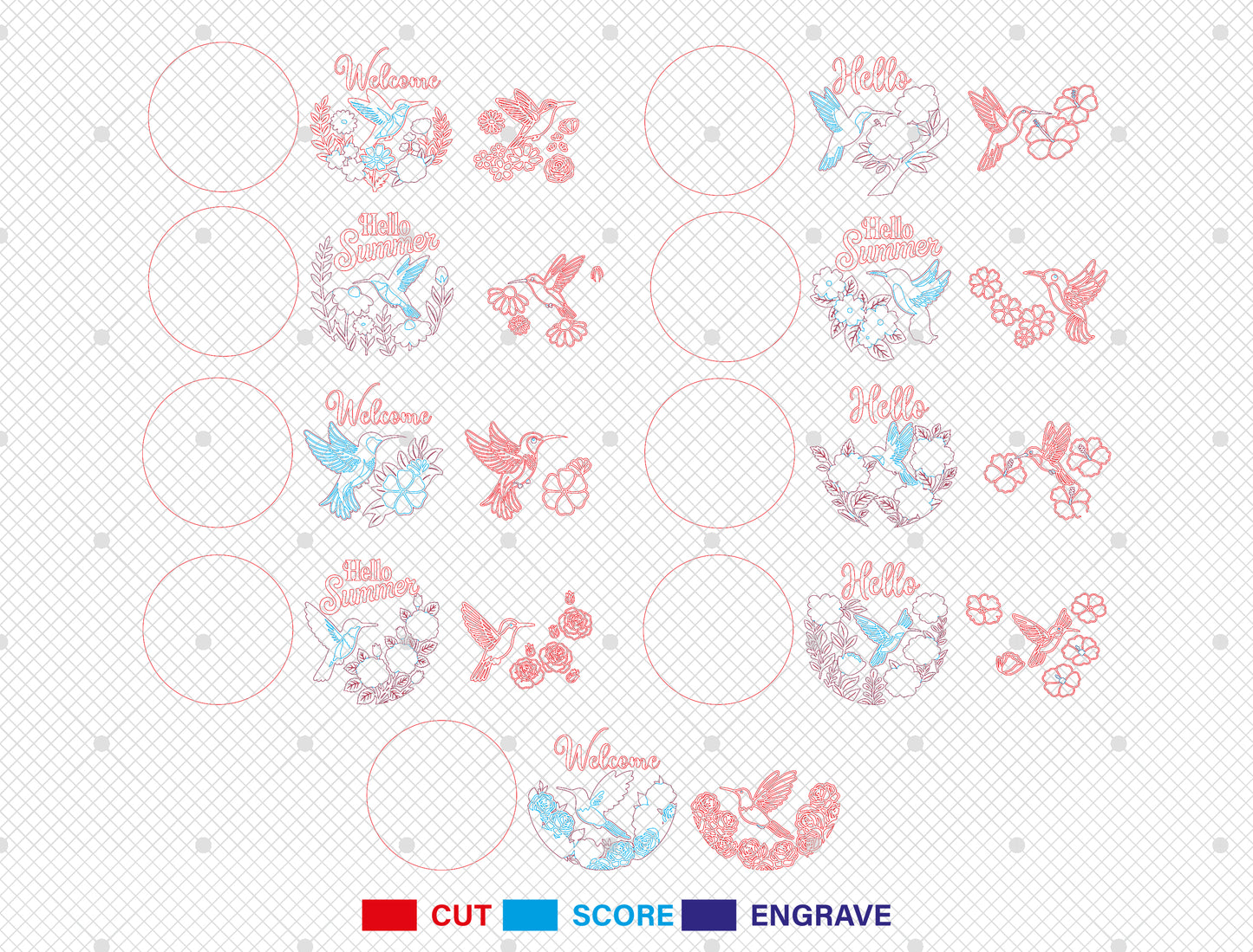Summer Hummingbird Floral Sign Bundle SVG Laser Cut File for xTool and Glowforge