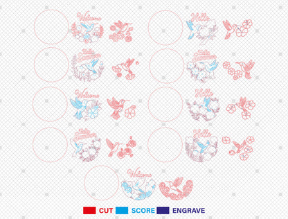 Summer Hummingbird Floral Sign Bundle SVG Laser Cut File for xTool and Glowforge