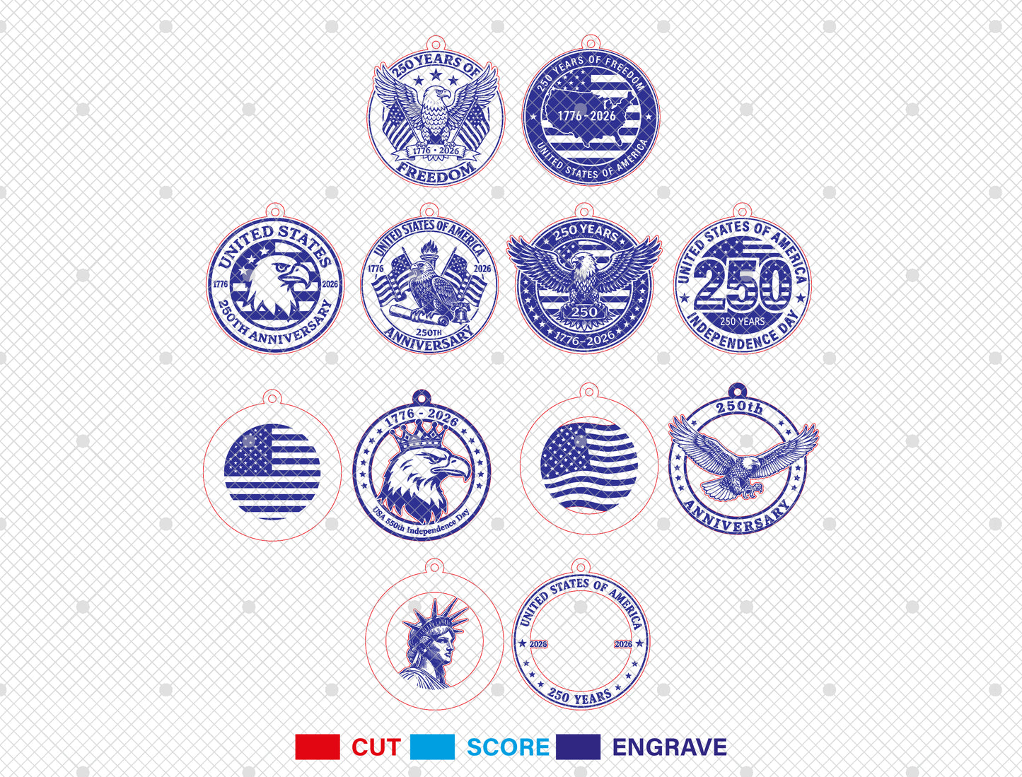 250 Years Eagle Ornament SVG Bundle for Glowforge and LightBurn