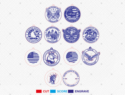 250 Years Eagle Ornament SVG Bundle for Glowforge and LightBurn