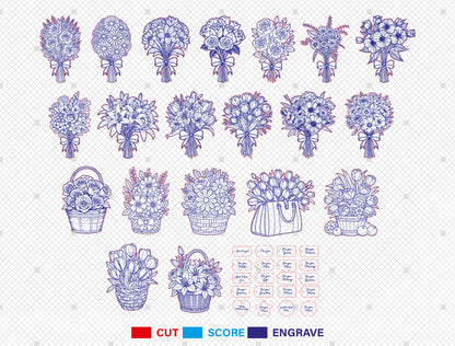 Floral Bouquet Engraving SVG Bundle Hand Drawn for Glowforge