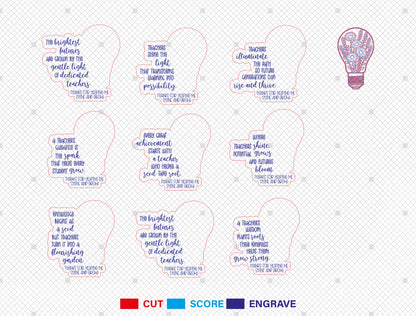 Teacher Quote Light Bulb SVG Bundle Laser Cut File for xTool and Glowforge