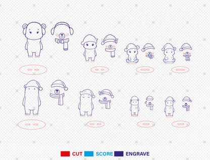 Christmas Bear Family Tabletop Decor Laser Cut File | Ready to Cut | Glowforge, xTool, LightBurn, etc.