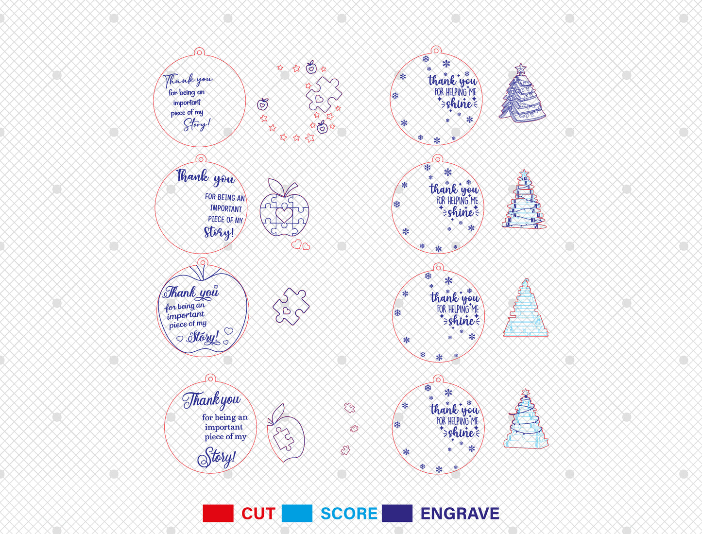 Personalized Teacher Christmas Ornament SVG Bundle Laser Cut File for Glowforge xTool LightBurn