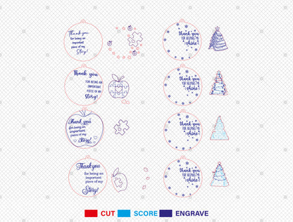 Personalized Teacher Christmas Ornament SVG Bundle Laser Cut File for Glowforge xTool LightBurn
