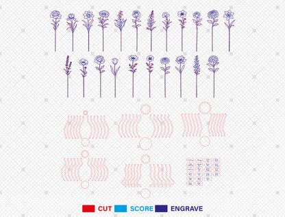 Wooden Flower Vase SVG Bundle 5 Vases 22 Flowers for Glowforge and xTool