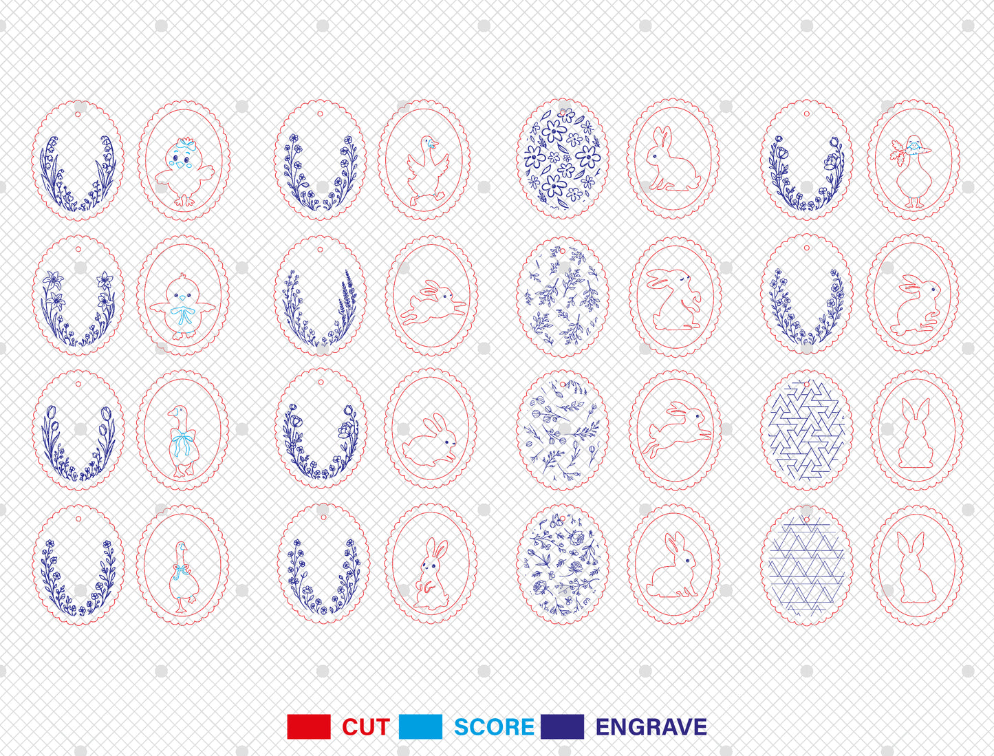 Personalized Bunny Chick Ornament SVG Bundle 16 Designs for Glowforge