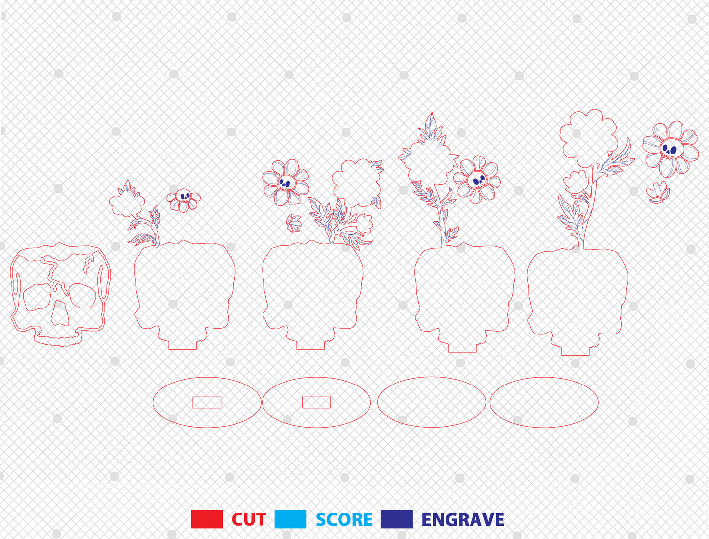 Halloween Skull Flower Table Decor SVG for Glowforge xTool LightBurn