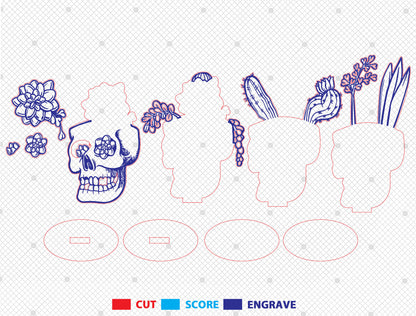 Halloween Skull Cactus Plant Multilayer SVG for LightBurn Glowforge xTool