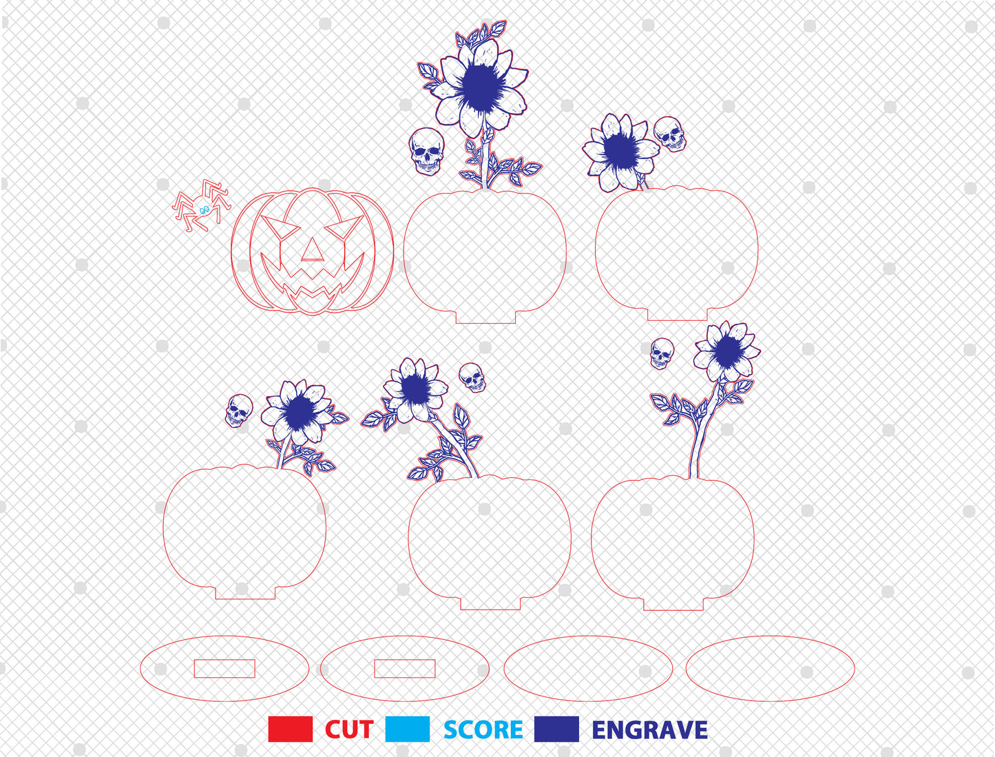 Halloween Pumpkin Skull Flower Multilayer SVG for Glowforge xTool LightBurn