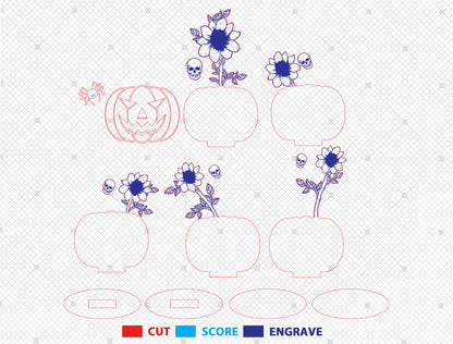 Halloween Pumpkin Skull Flower Multilayer SVG for Glowforge xTool LightBurn