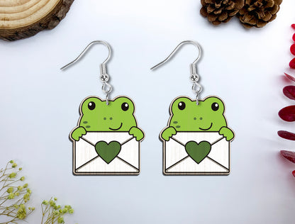 Cute Animal Love Envelope Earrings SVG Laser Cut File