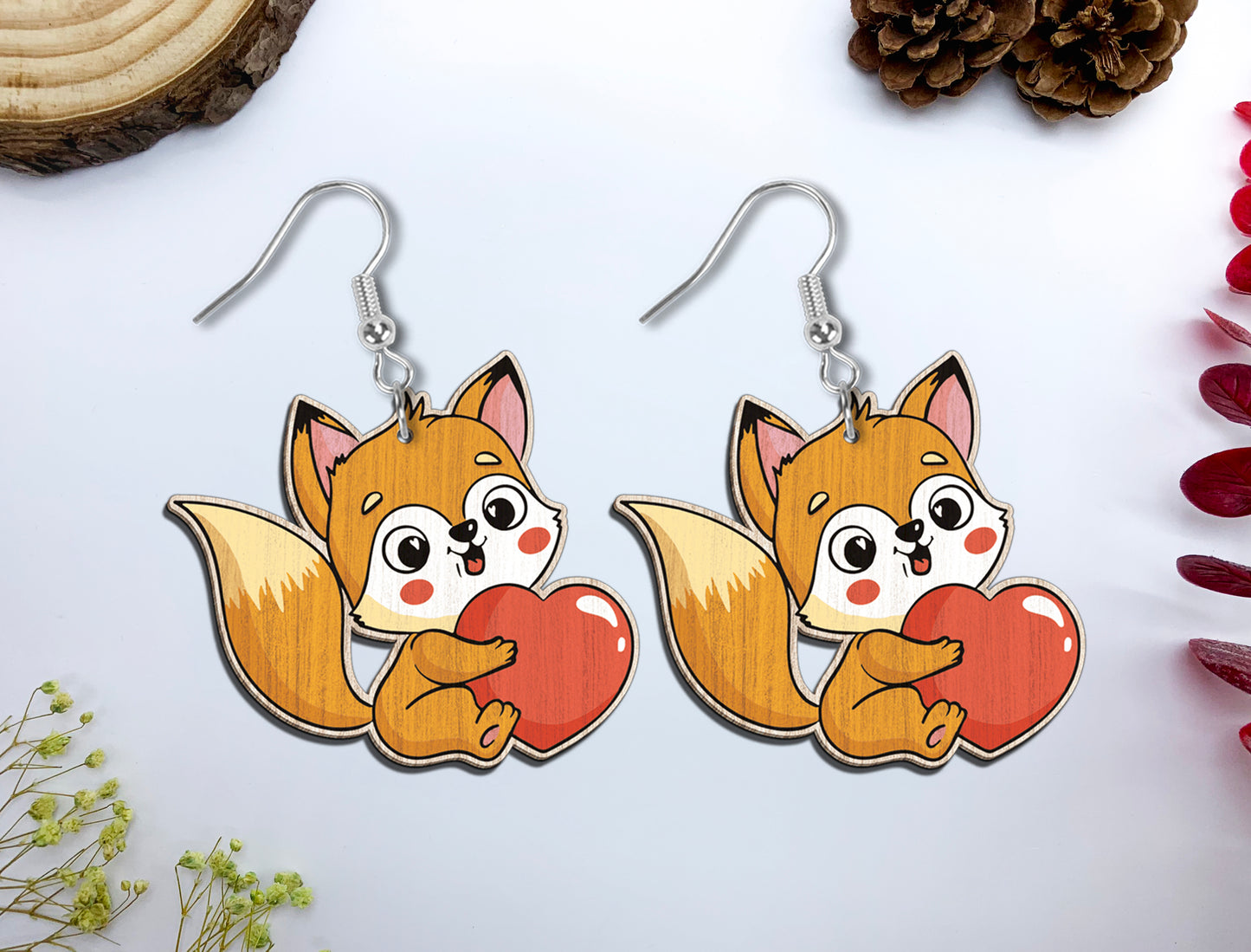 Cute Animal Heart Earrings SVG Bundle Laser Cut File