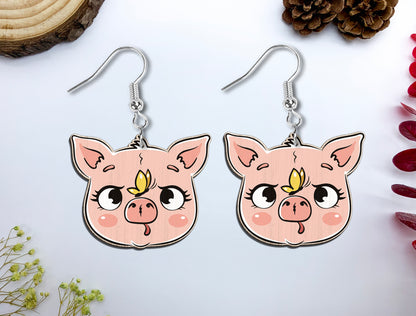 Cute Pig Face Earrings SVG Bundle Laser Cut File