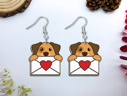 Cute Animal Love Envelope Earrings SVG Laser Cut File