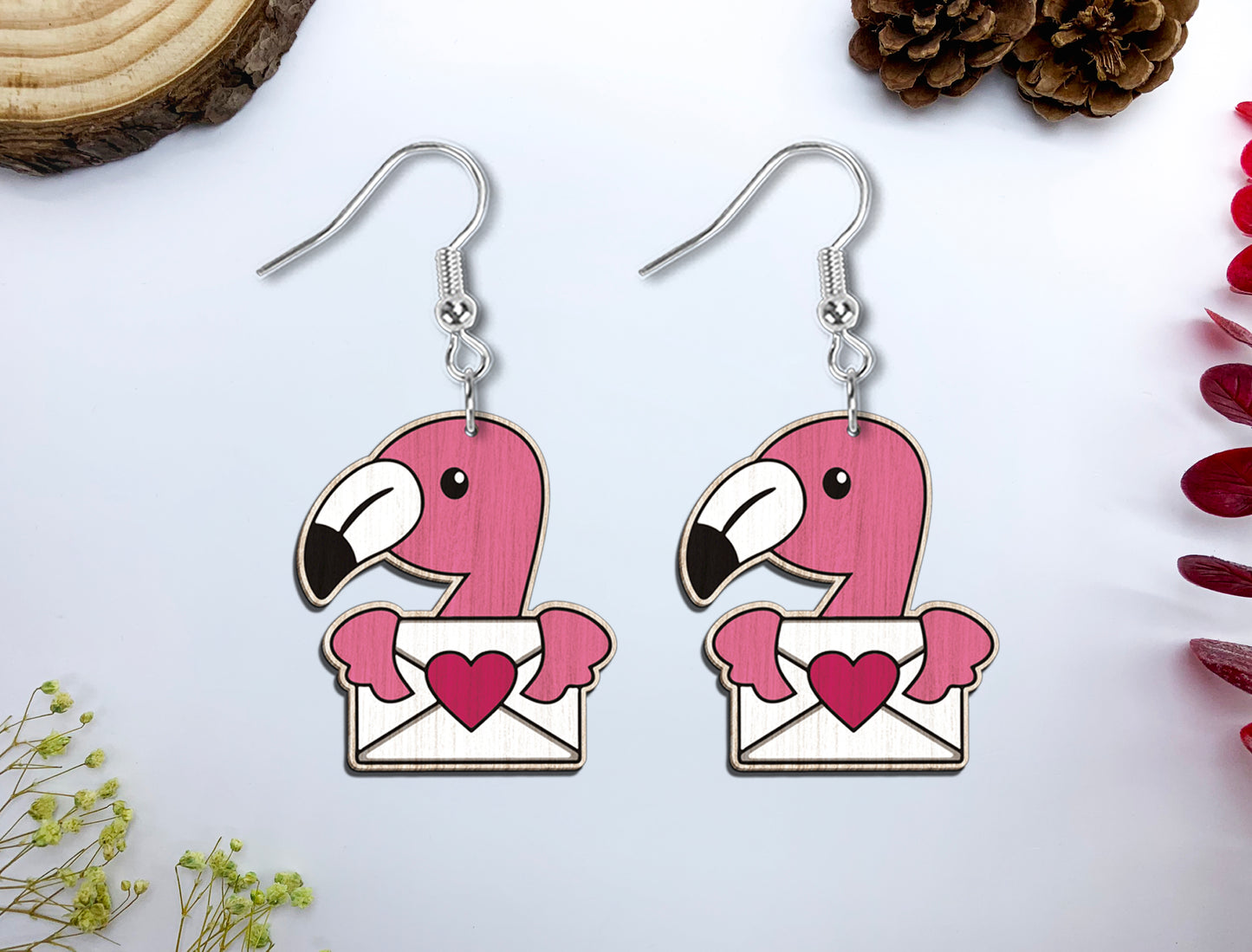 Cute Animal Love Envelope Earrings SVG Laser Cut File