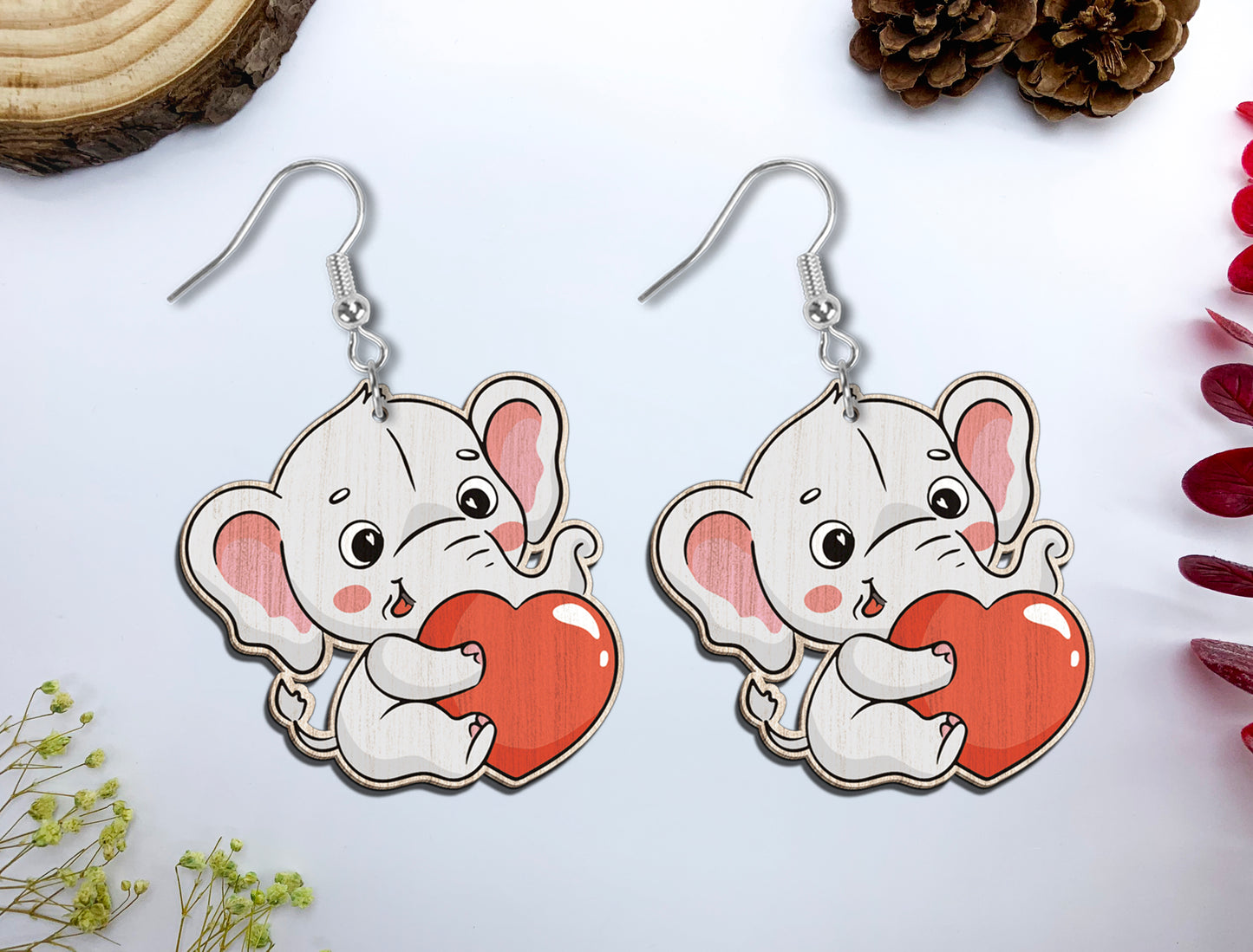 Cute Animal Heart Earrings SVG Bundle Laser Cut File