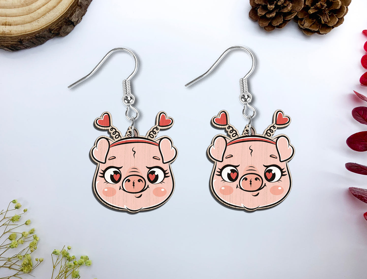 Cute Pig Face Earrings SVG Bundle Laser Cut File