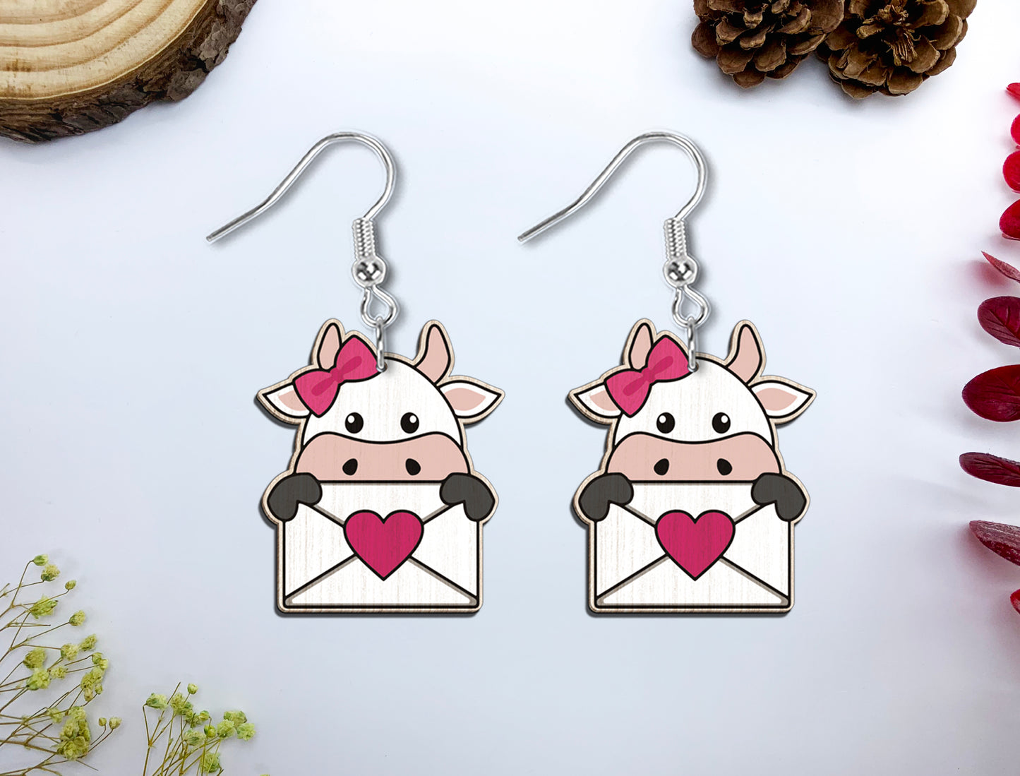 Cute Animal Love Envelope Earrings SVG Laser Cut File