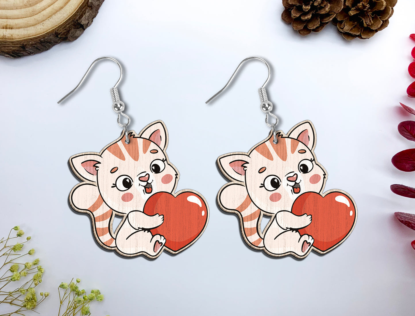 Cute Animal Heart Earrings SVG Bundle Laser Cut File