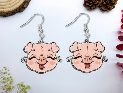 Cute Pig Face Earrings SVG Bundle Laser Cut File