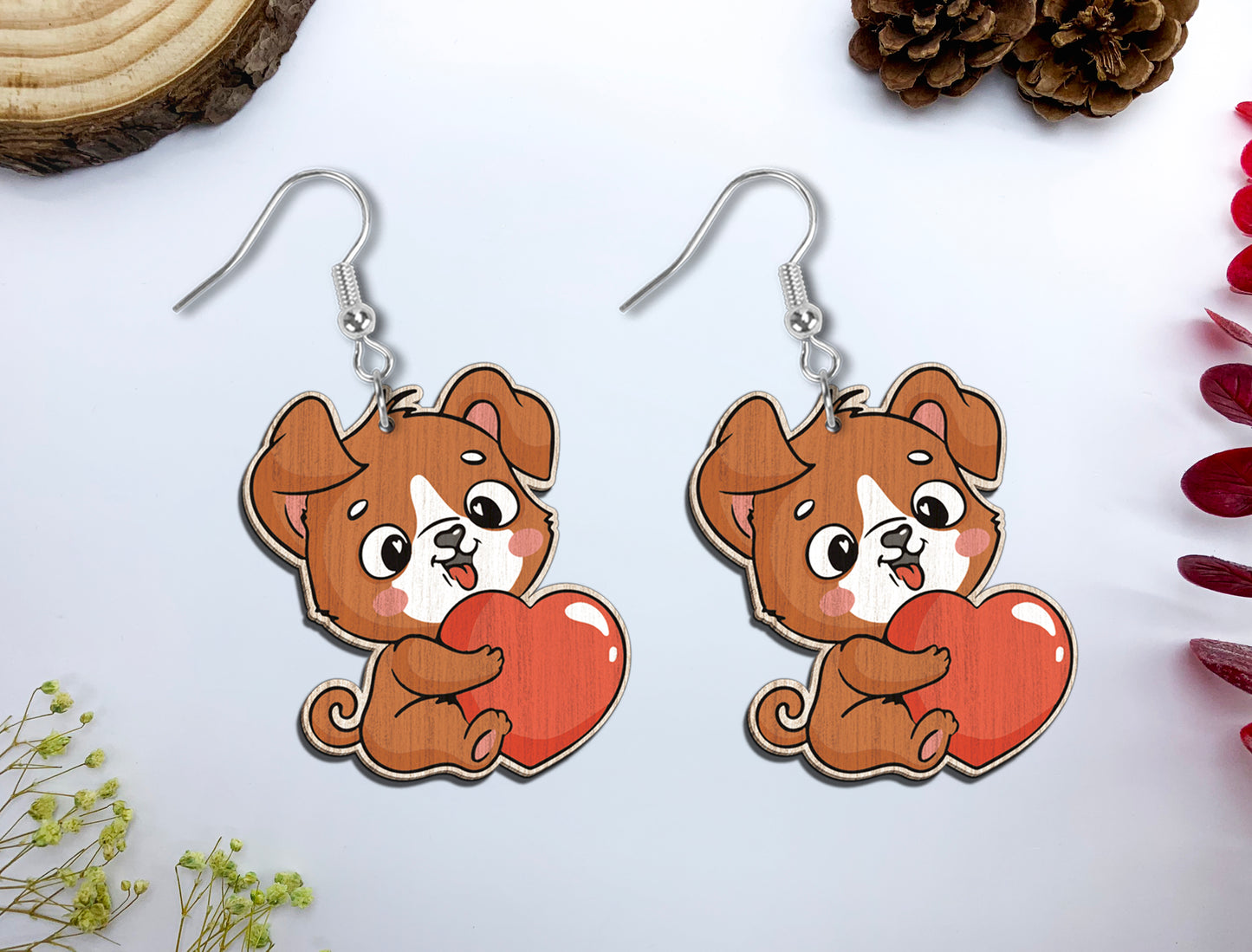 Cute Animal Heart Earrings SVG Bundle Laser Cut File