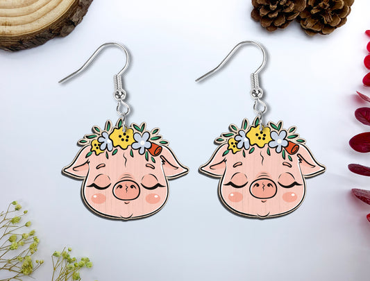 Cute Pig Face Earrings SVG Bundle Laser Cut File