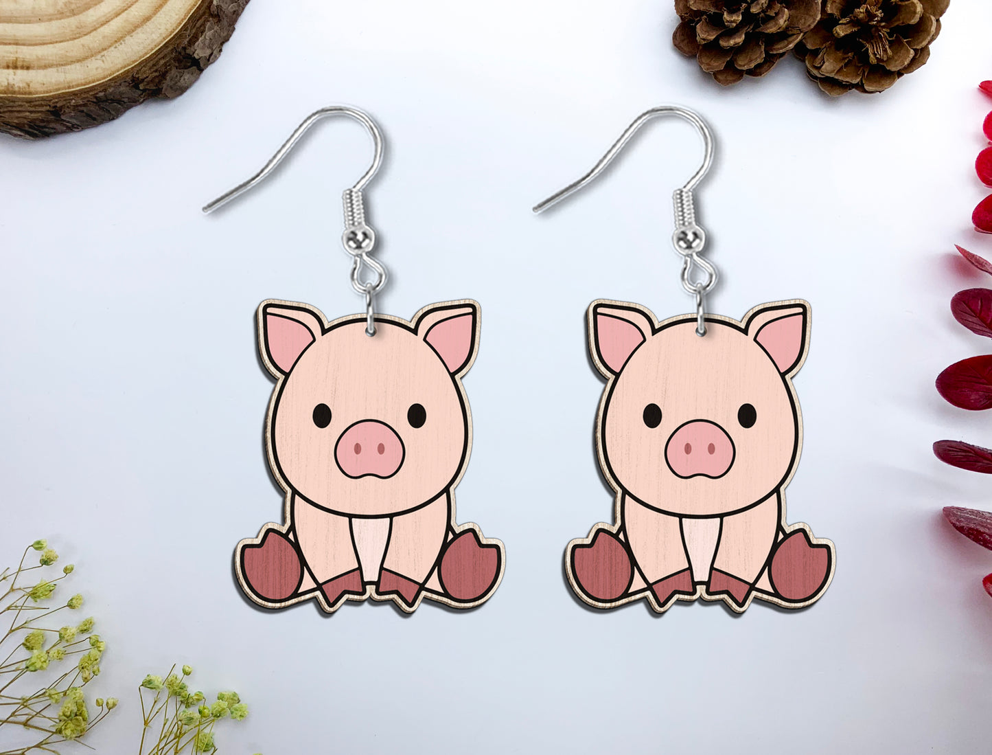 Cute Farm Animal Earrings SVG Laser Cut File for Glowforge