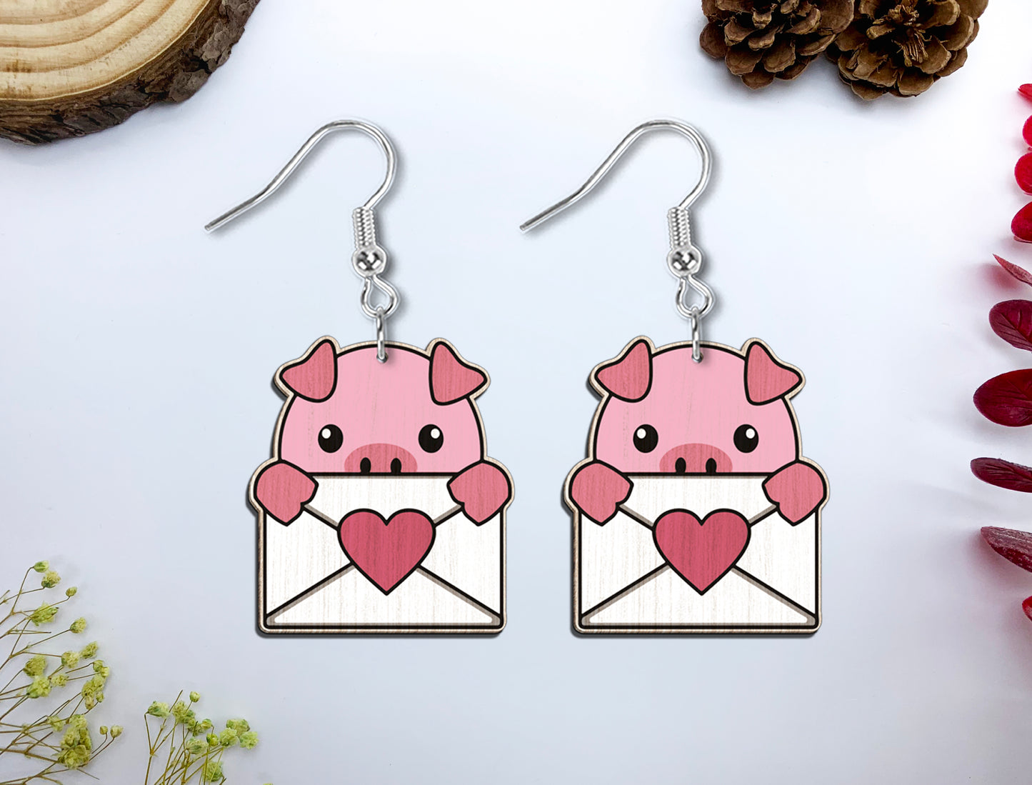 Cute Animal Love Envelope Earrings SVG Laser Cut File