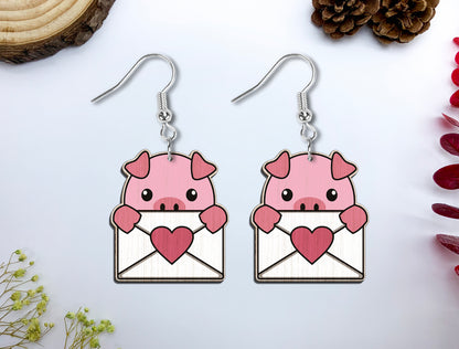 Cute Animal Love Envelope Earrings SVG Laser Cut File