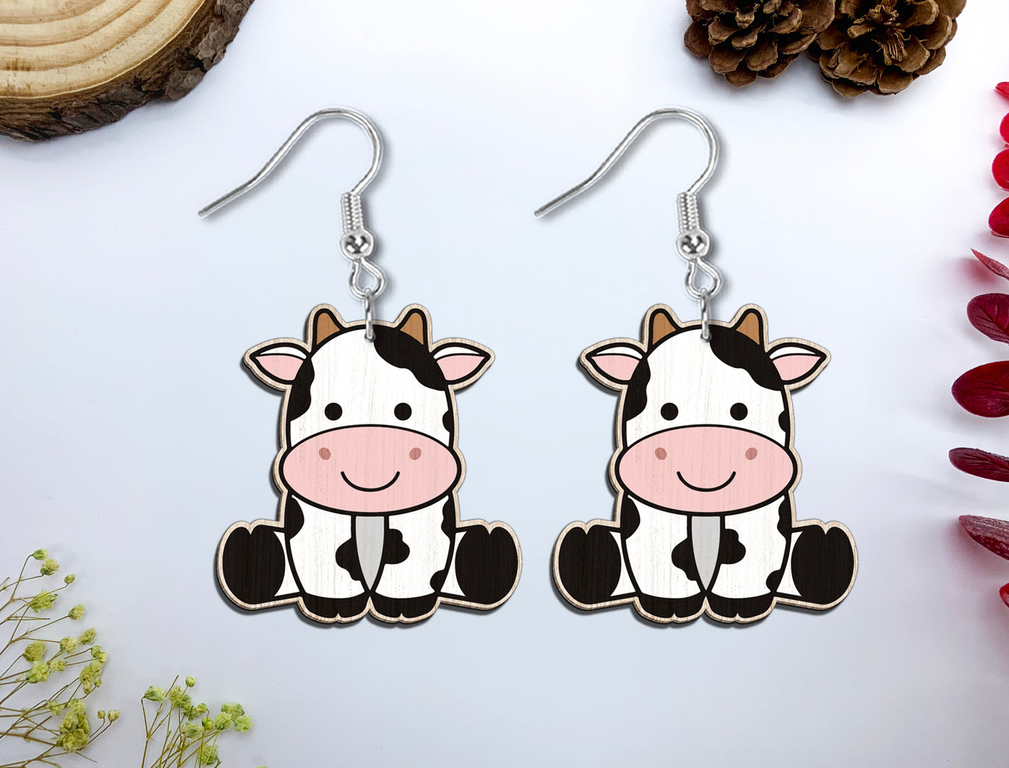 Cute Farm Animal Earrings SVG Laser Cut File for Glowforge