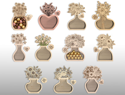 Flower Vase Candy Holder SVG Bundle 3D Wooden Bouquet Gift Jar for Glowforge and xTool