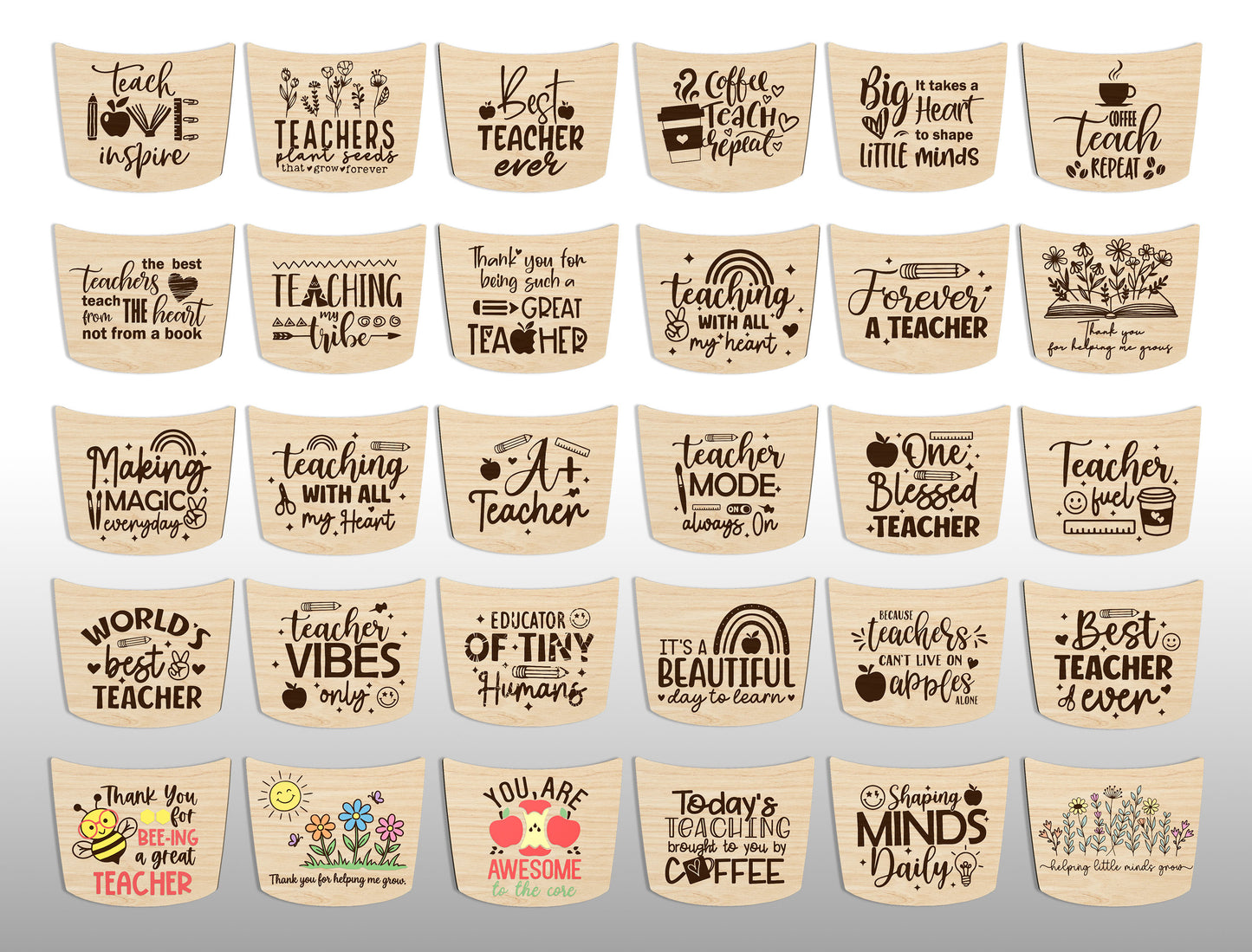 Teacher Coffee Cup Gift Card Holder SVG Bundle for Glowforge and xTool