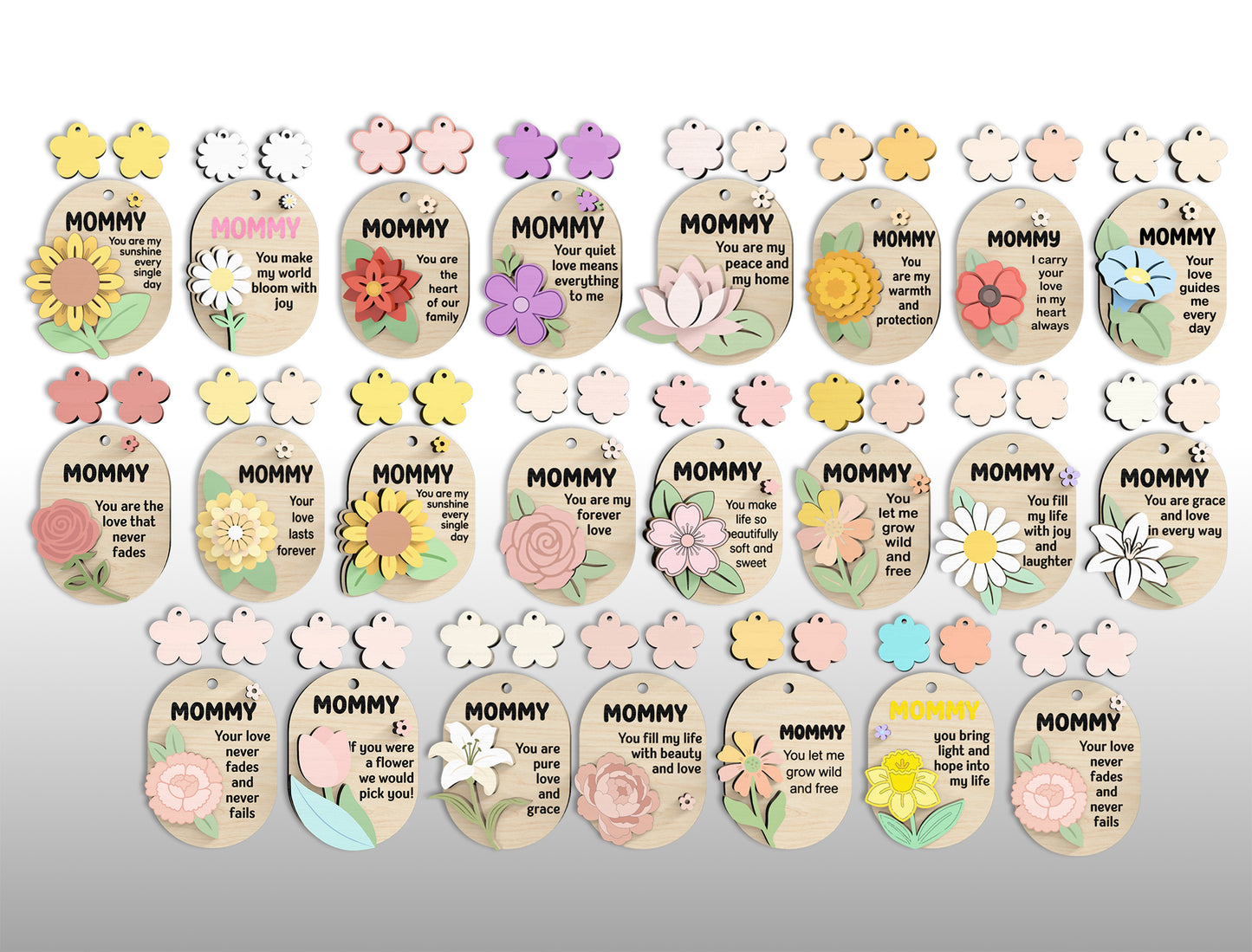Birth Month Flower Mom Keychain SVG Bundle for Glowforge and xTool