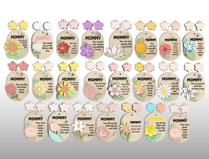 Birth Month Flower Mom Keychain SVG Bundle for Glowforge and xTool