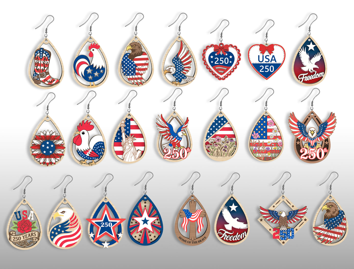 250th Patriotic Earring SVG Bundle for Glowforge and xTool