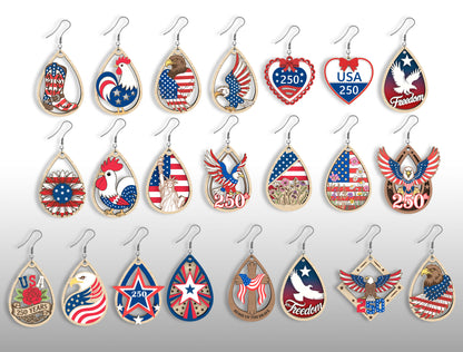250th Patriotic Earring SVG Bundle for Glowforge and xTool