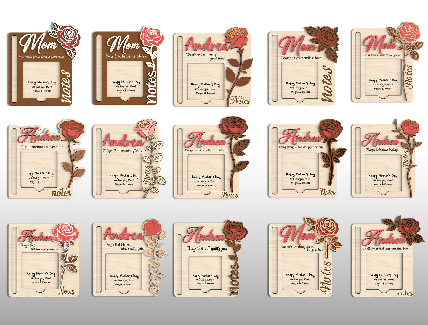 Rose Sticky Note Holder SVG Bundle Mother's Day for Glowforge