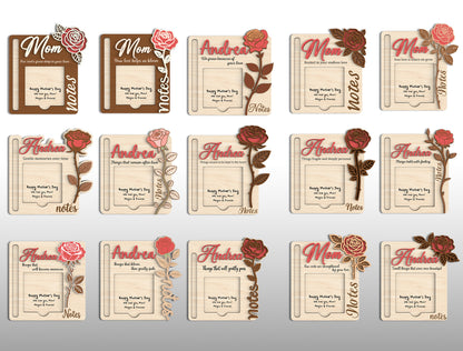 Rose Sticky Note Holder SVG Bundle Mother's Day for Glowforge