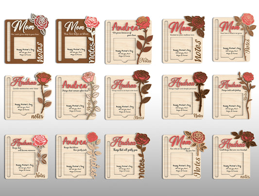 Rose Sticky Note Holder SVG Bundle Mother's Day for Glowforge